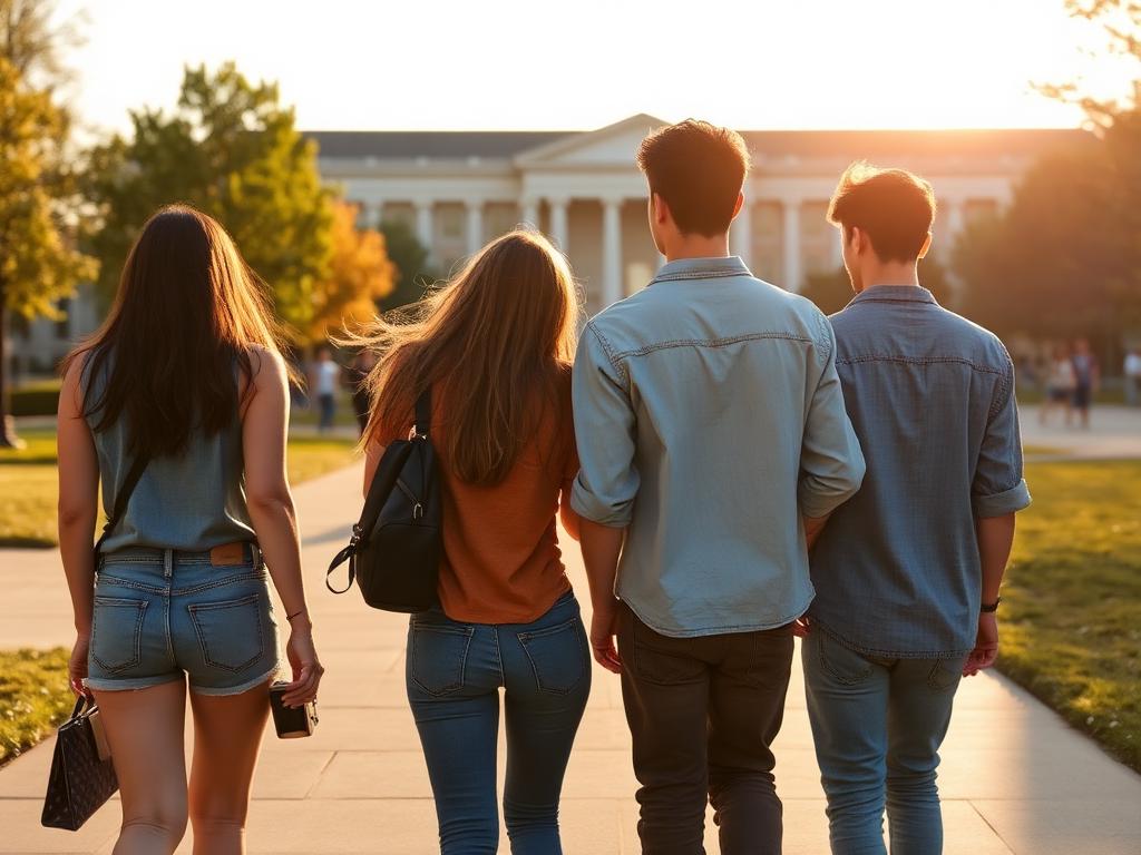Friends walking on campus